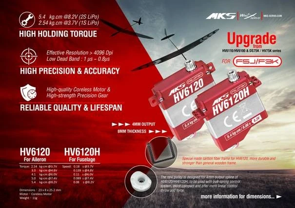 MKS HV6120H Servo - 5.4Kg.cm 0.08s 11.0g 8mm 6 MKS HV6120H Servo - 5.4Kg.cm 0.08s 11.0g 8mm - Image 4